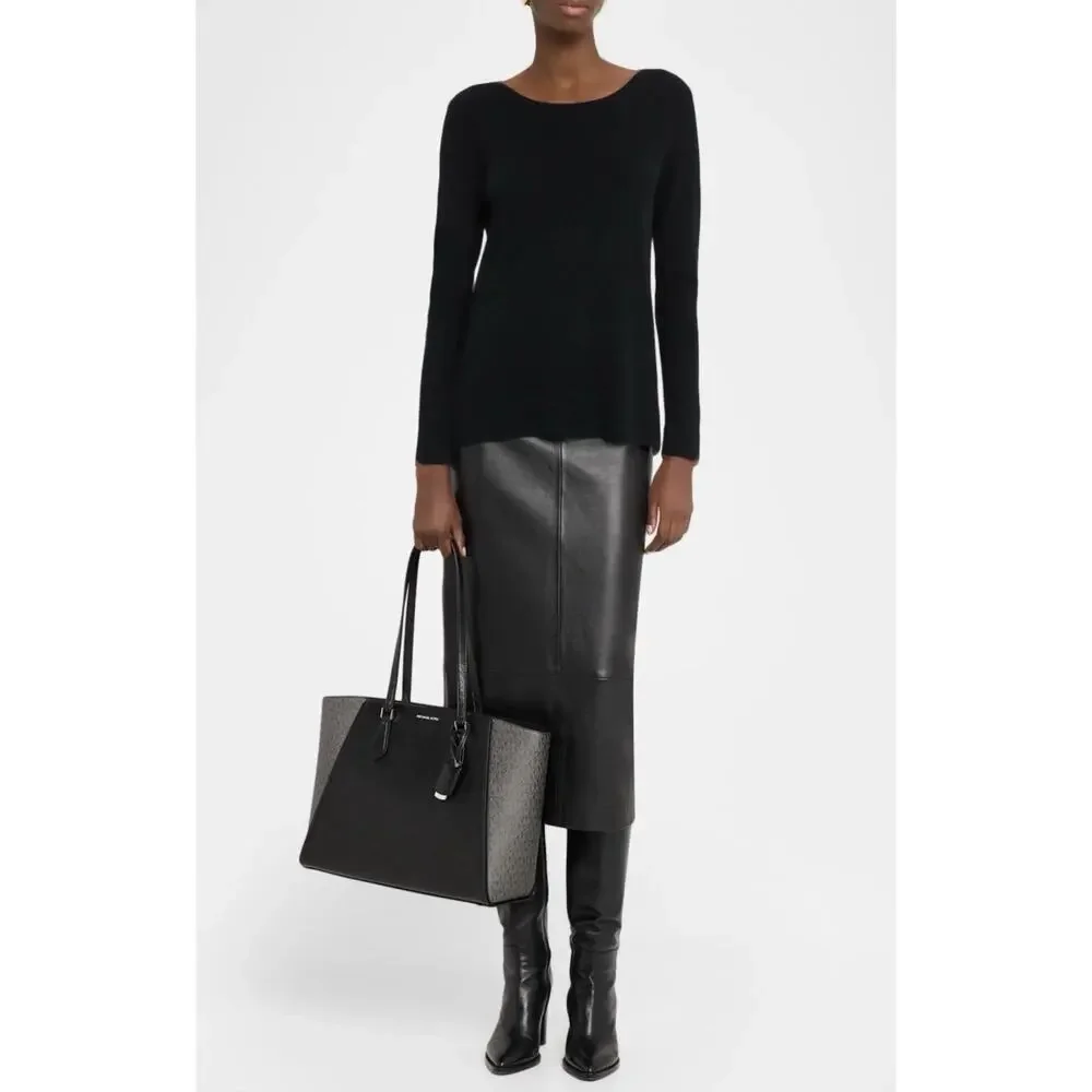 Michael Kors Taryn Large Leather Tote Bag Black Logo & Brush Finish
